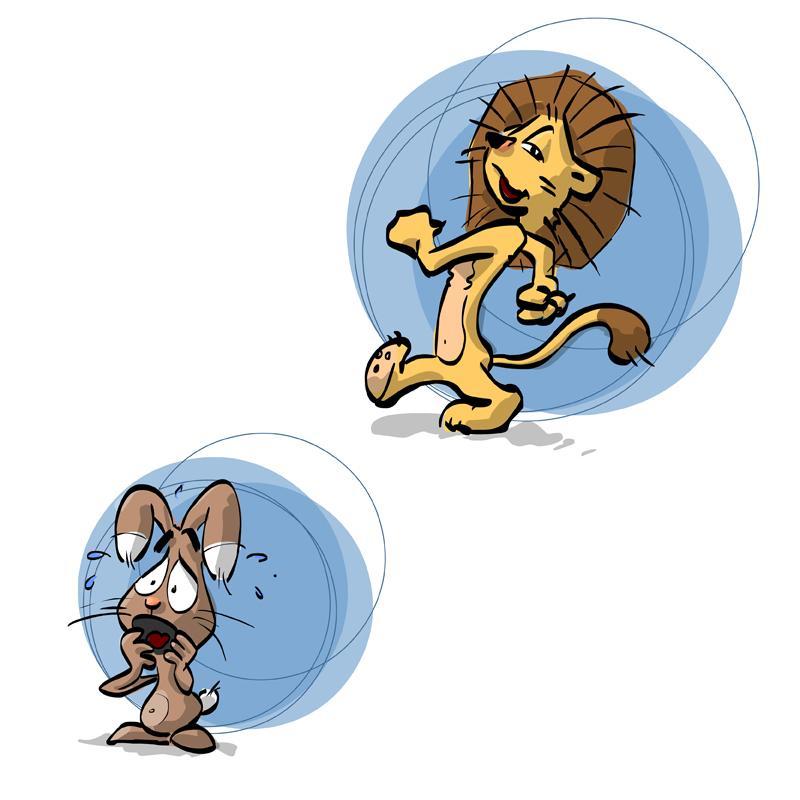 Illustration Comic Mutiger Löwe - ängstlicher Hase